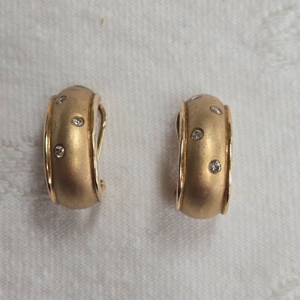 Elegant 14k Gold Hoop Clip-On Earrings with Diamond Accents